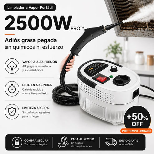 Limpiador a Vapor Portátil 2500W PRO™ – Limpieza Profunda, Menos Esfuerzo